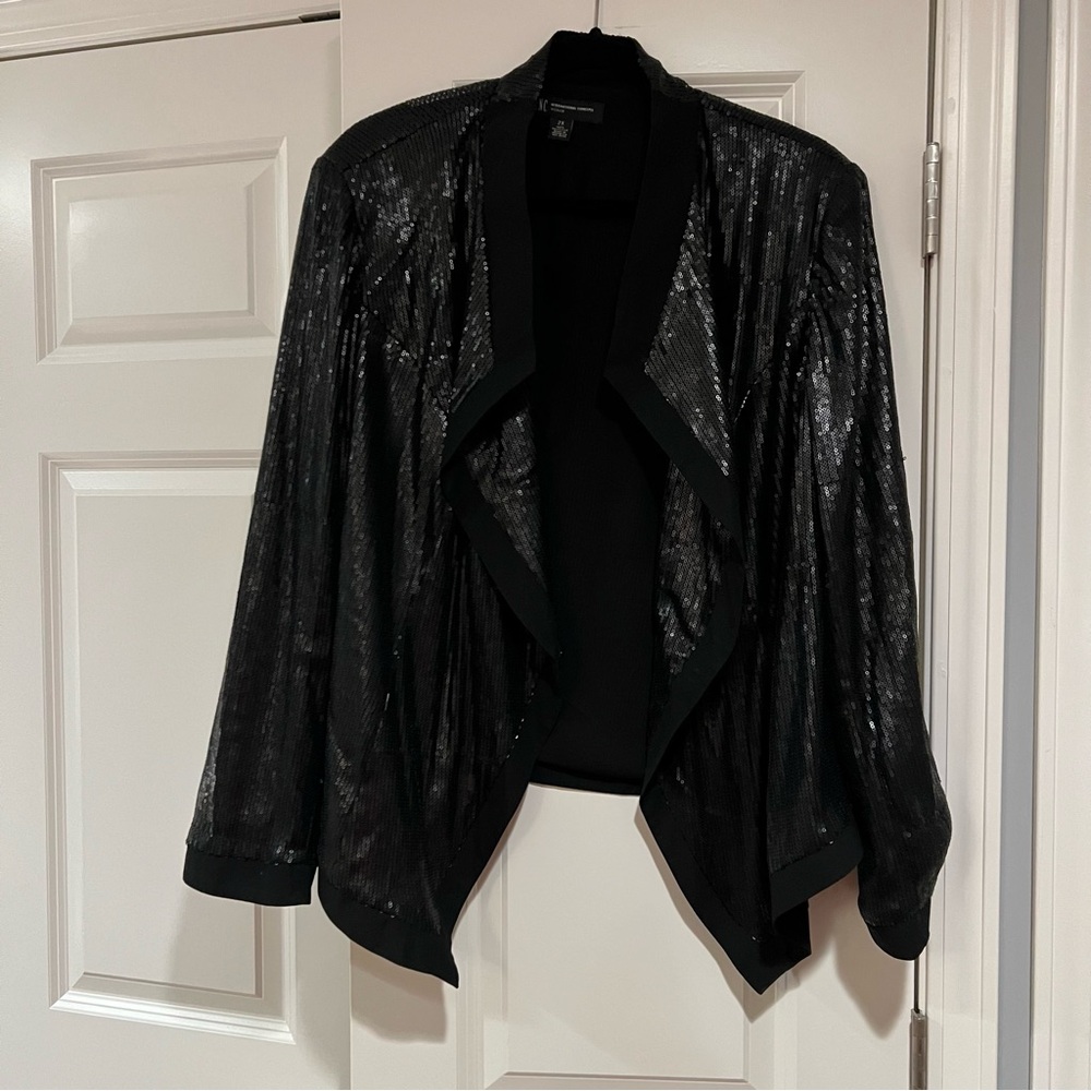 INC black matte sequin drape jacket size 22